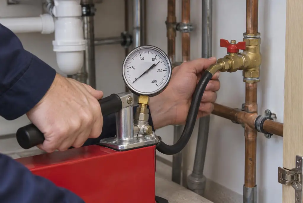 Lekdetectie Wezep – druktest op een waterleiding met een manometer