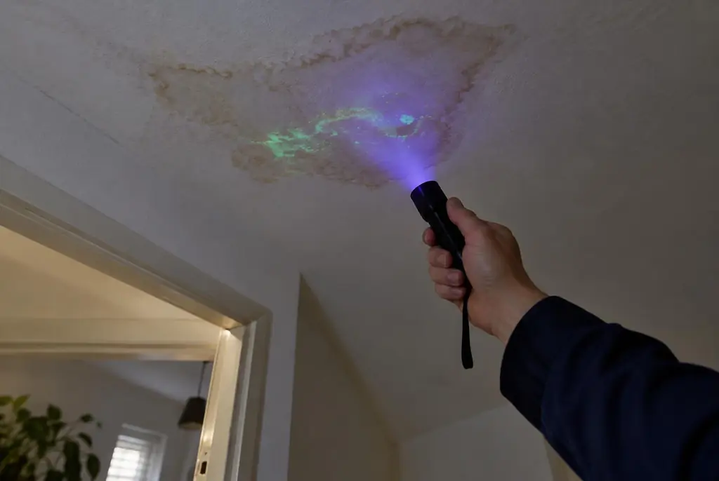 Lekdetectie Wezep – kleurstof controleren op het plafond met uv-licht