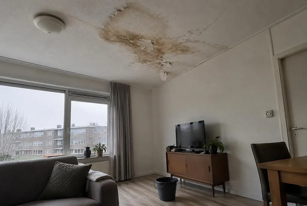 Lekdetectie Wezep – vochtplek op het plafond onder een badkamer